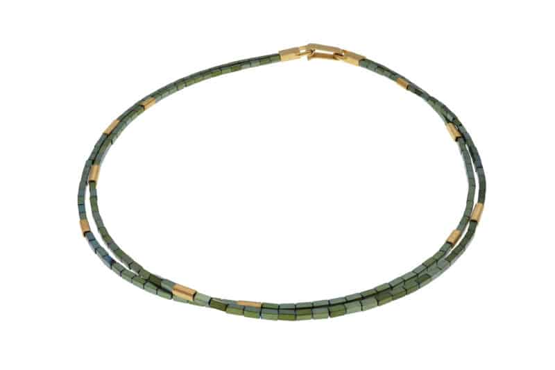 Deco Echo dobbelt halskæde i grøn hæmatit og forgyldt sølv