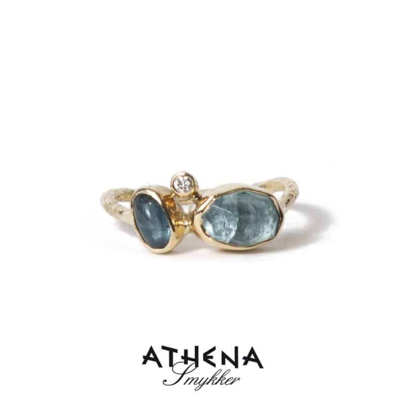 lille guld ring med blå turmalin og brillant